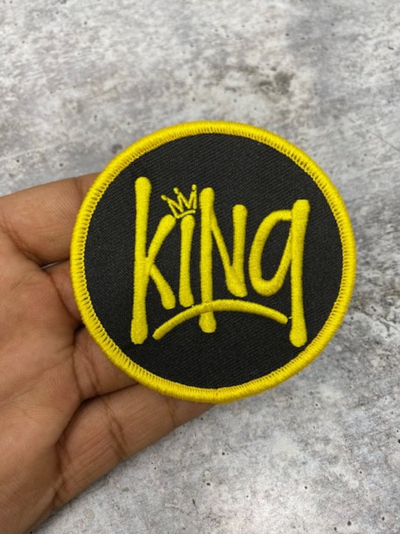 Pro Black KING Popular Patch, 4-inch Circular Iron-on Embroidered Pa –  PatchPartyClub