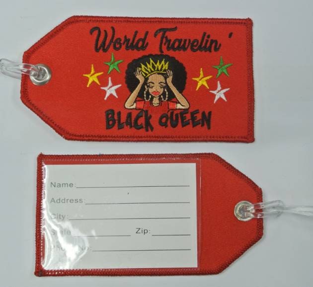 Red Luggage Tag World Travelin Black Queen