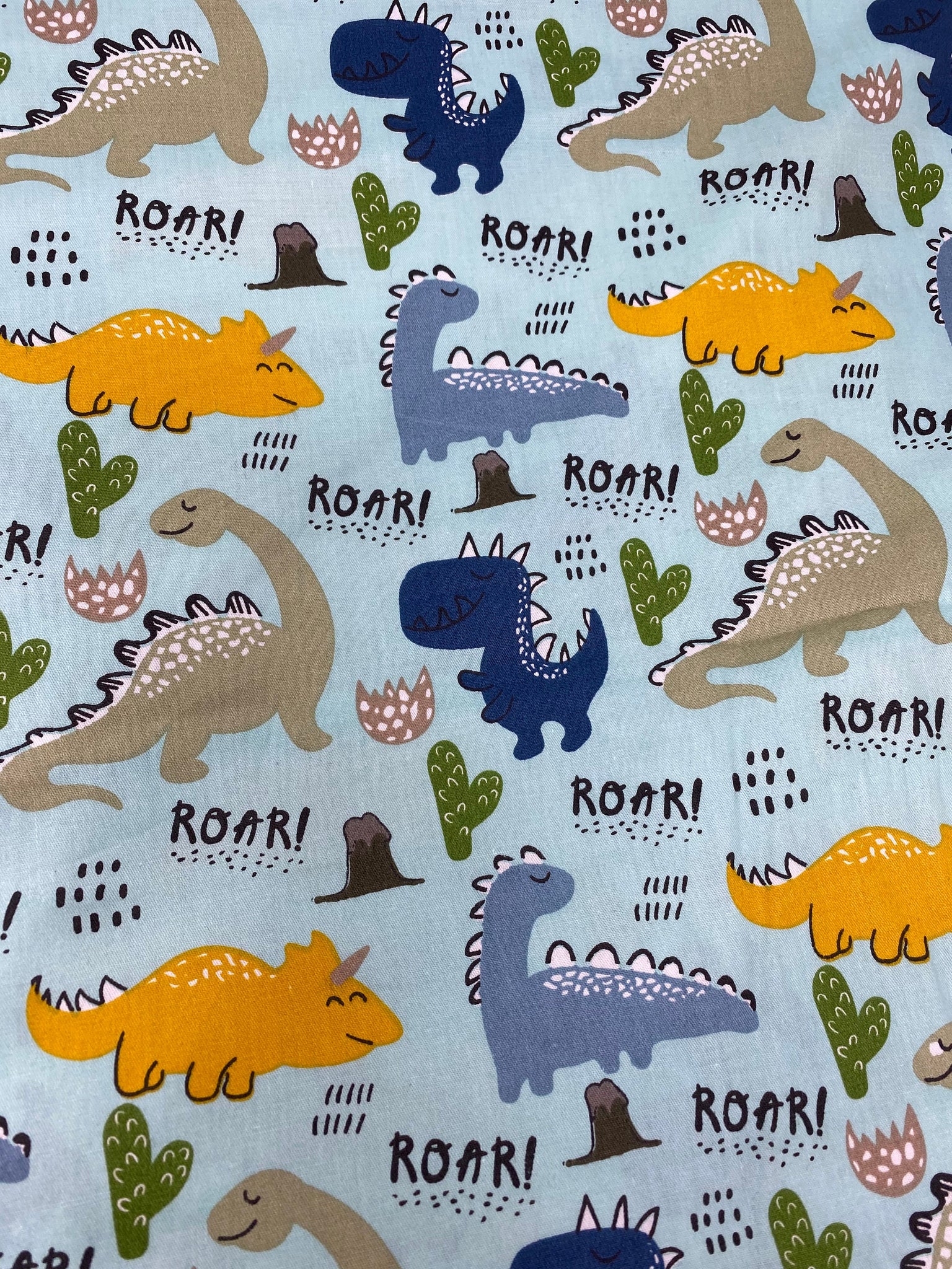 NEW, "Dinosaur ROAR", 100% Ribbed Cotton Fabric, Boutique Fabric, Custom Made Kids Fabric for Masks, Accessories, Bedding & More, 1 Yard
