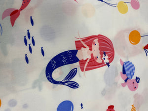 NEW,"Cute Mermaids", 100% Ribbed Cotton Fabric, Boutique Fabric,Custom Made Kids Fabric for Masks, Accessories,Bedding & More, 1Yard