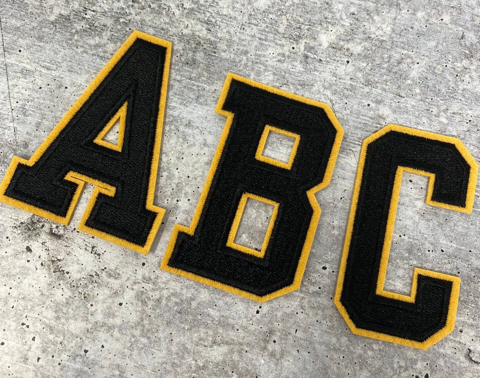 New, "Black" 3" Embroidered Letter w/GOLD Felt, Varsity Letter Patch, 1-pc, Iron-on Backing, Choose Your Letter, A-Z Letters, DIY Letters,
