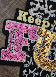 "YaaY-You: Talk To YOU Nice: Keep Your Cup Full" Large, 8" Cup, Sequins & Embroidery, Iron-on Patch for Clothing and More