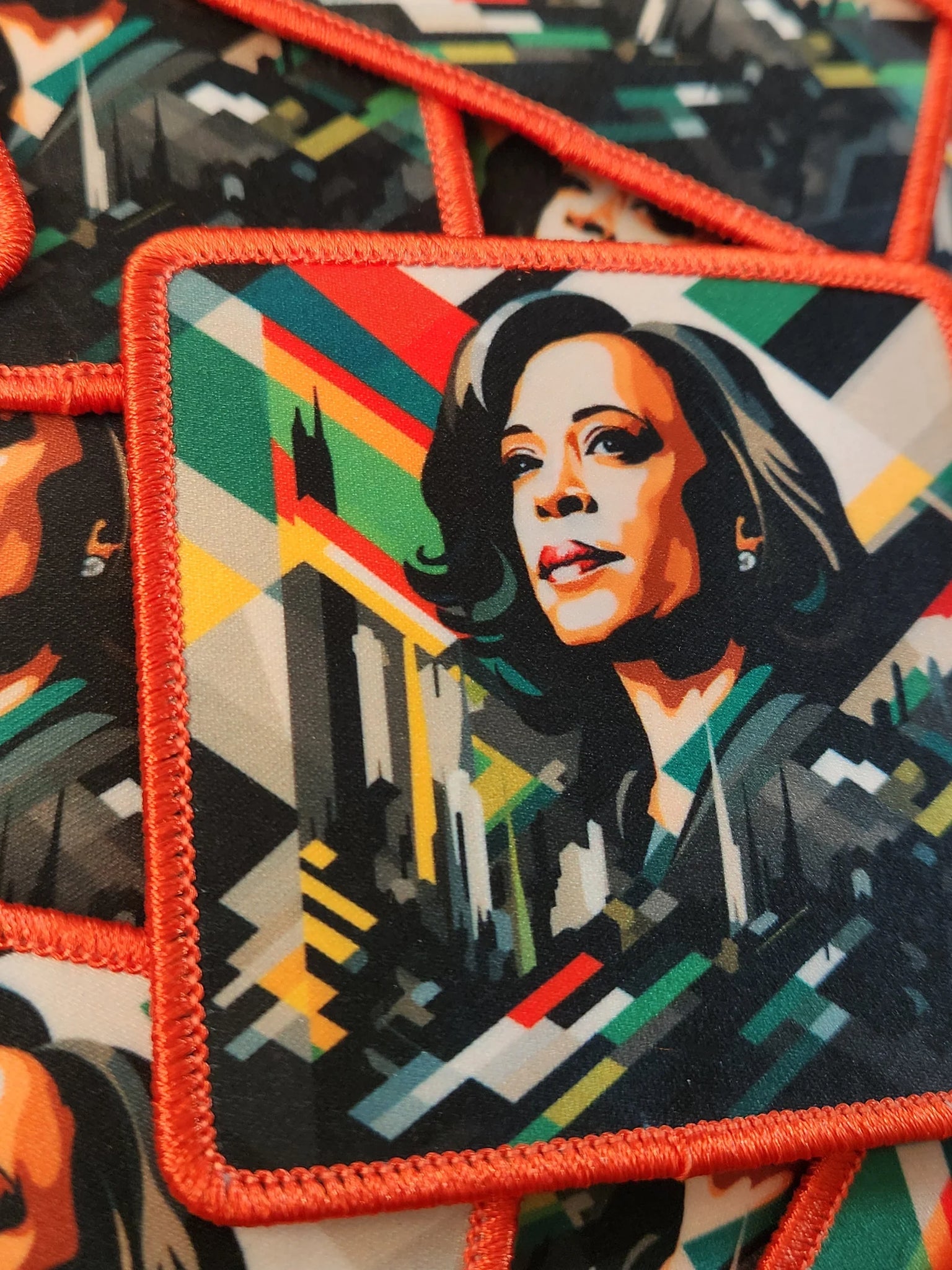 (1-pc) Kamala Harris "City Lights" Digital Print + Embroidered Iron-on Patch, Size 3" x 3"