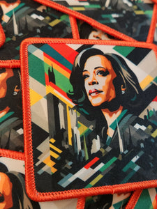 (1-pc) Kamala Harris "City Lights" Digital Print + Embroidered Iron-on Patch, Size 3" x 3"