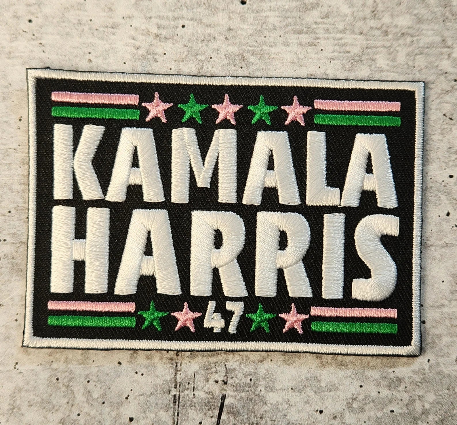 (1-pc) Kamala Harris "47" PINK & GREEN, Embroidered Iron-on Patch