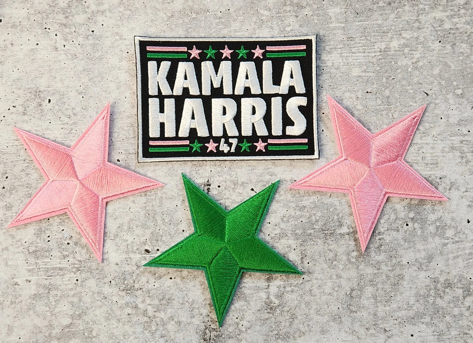 (1-pc) Kamala Harris "47" PINK & GREEN, Embroidered Iron-on Patch