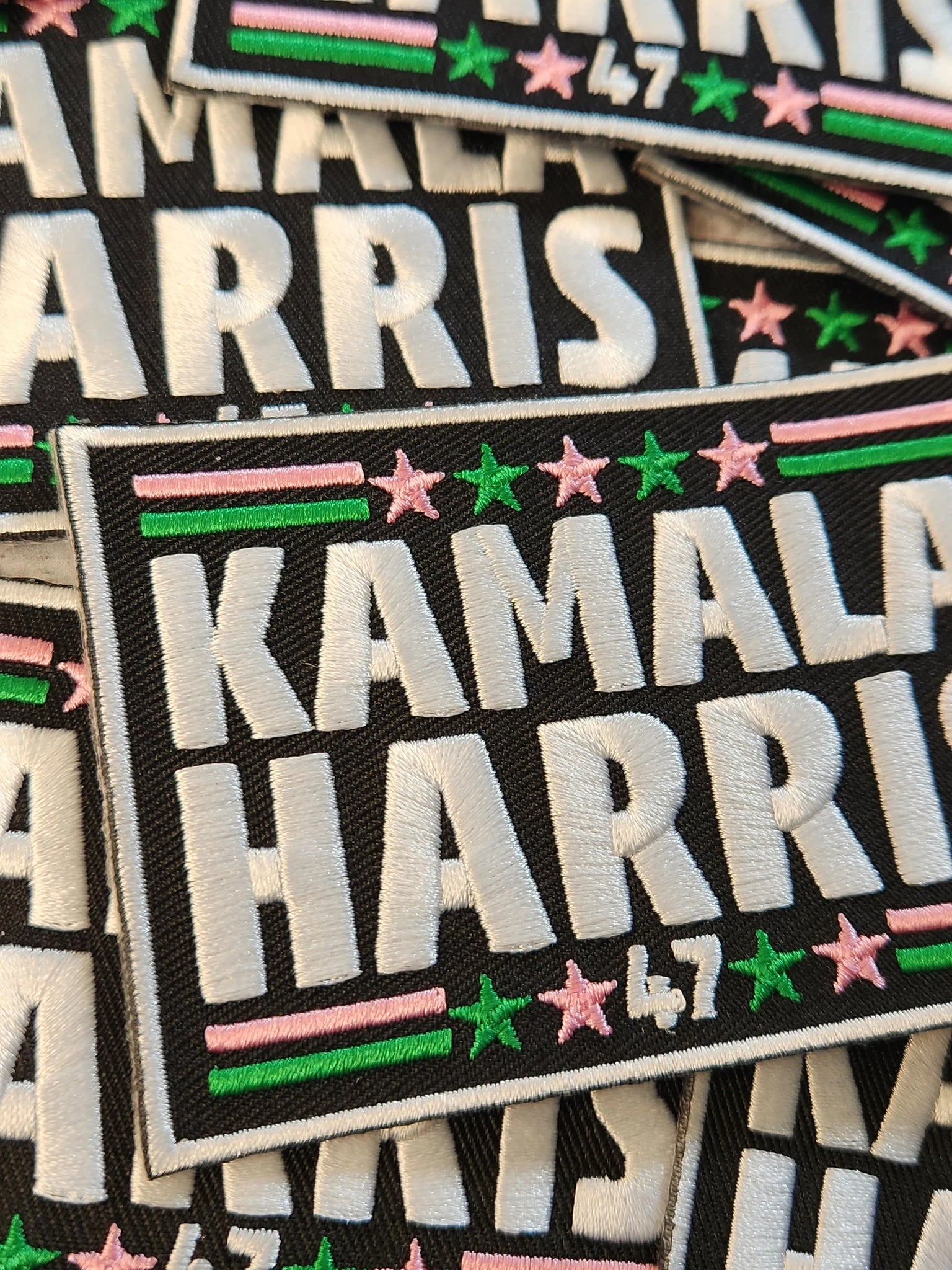 (1-pc) Kamala Harris "47" PINK & GREEN, Embroidered Iron-on Patch