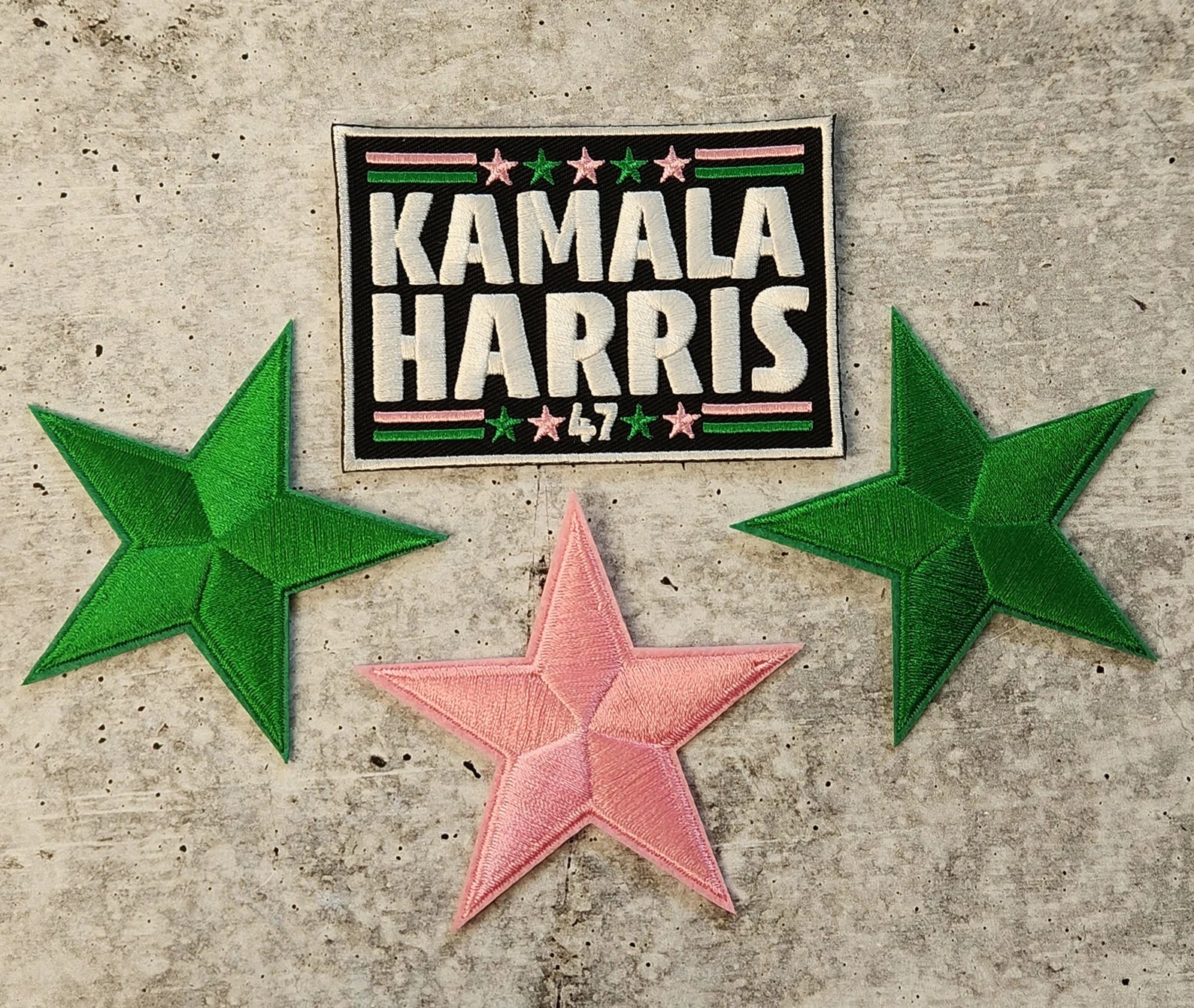 (1-pc) Kamala Harris "47" PINK & GREEN, Embroidered Iron-on Patch