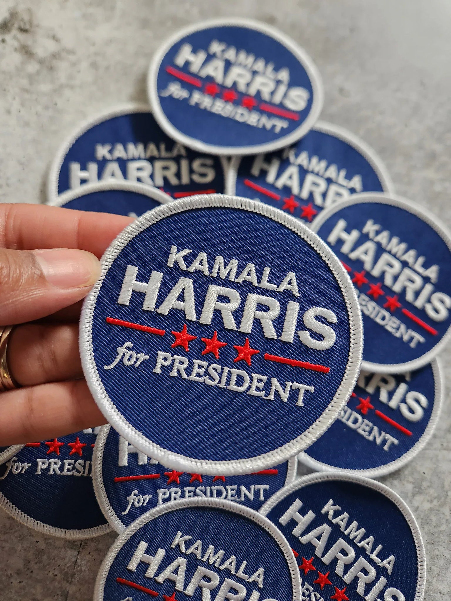 (1-pc) Kamala Harris For President, Embroidered Circular Iron-on Patch, Size 3"