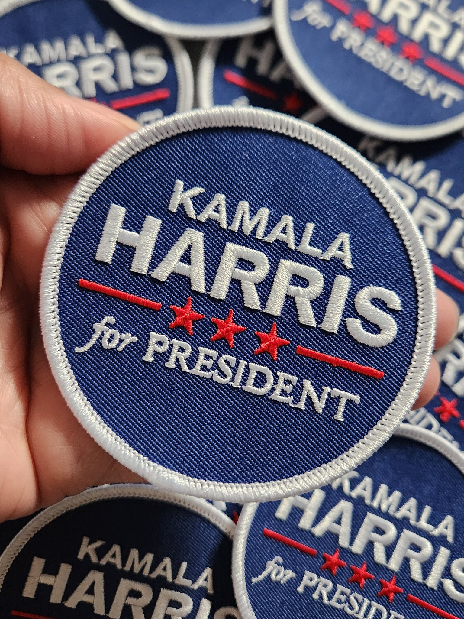 (1-pc) Kamala Harris For President, Embroidered Circular Iron-on Patch, Size 3"