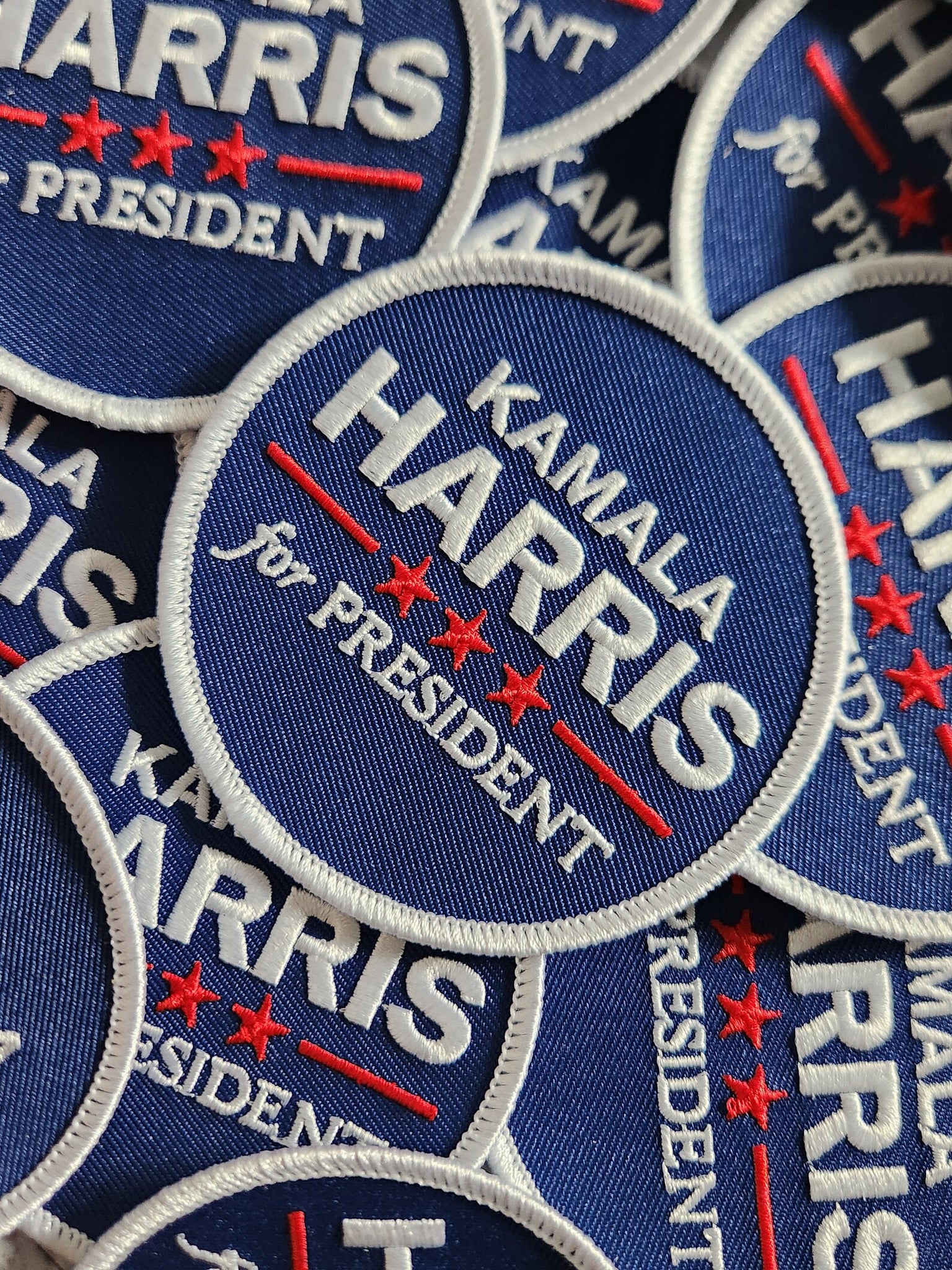 (1-pc) Kamala Harris For President, Embroidered Circular Iron-on Patch, Size 3"