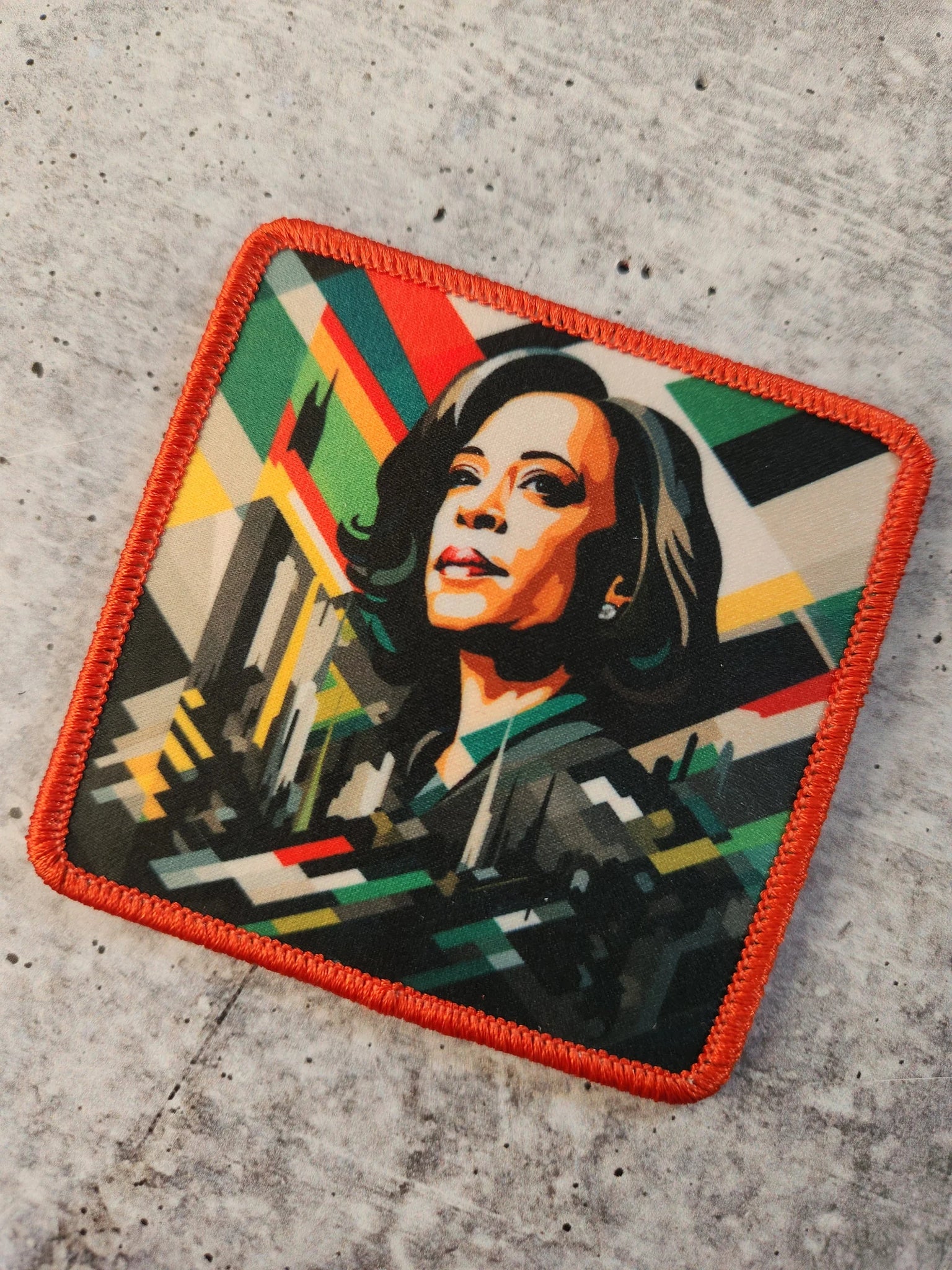 (1-pc) Kamala Harris "City Lights" Digital Print + Embroidered Iron-on Patch, Size 3" x 3"