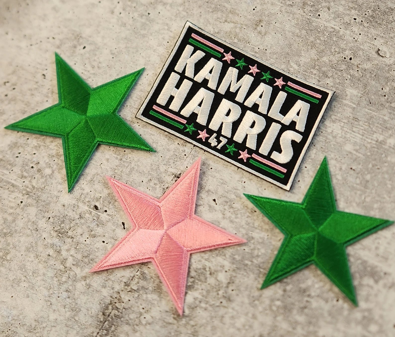 (1-pc) Kamala Harris "47" PINK & GREEN, Embroidered Iron-on Patch