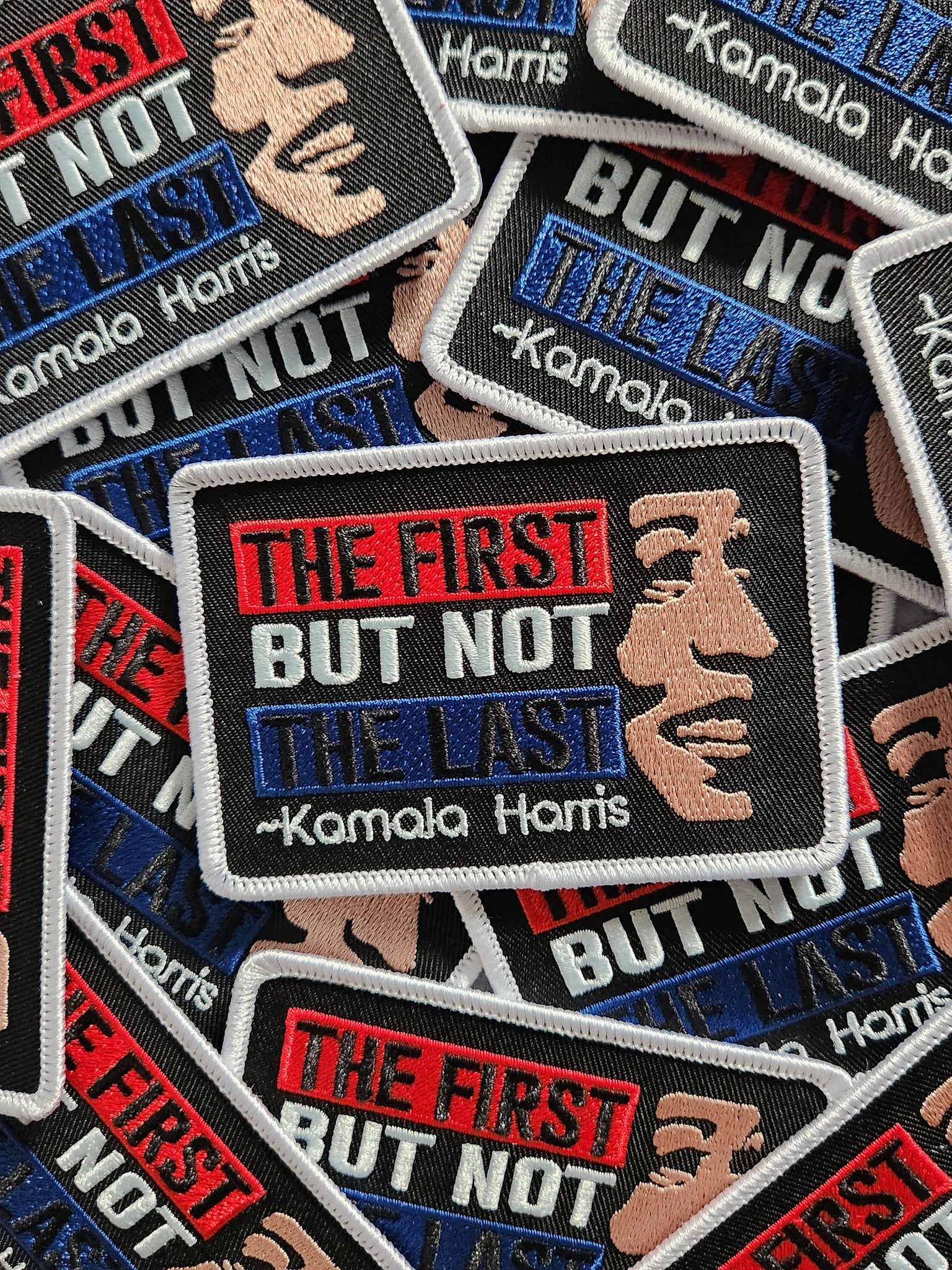 1-pc) Kamala Harris "Not the First" Embroidered Circular Iron-on Patch, Size 3.5" x 2.65"