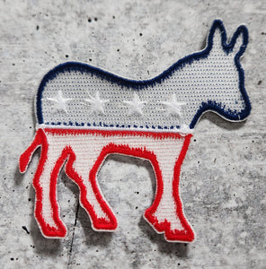 (1-pc) Red Political Party, "Democratic Donkey" Embroidered Iron-on Patch, Size 3.5"