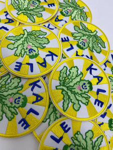 Cute, “Kale” Greens Iron-on Patch, Size 3”Circular, Bright, Embroidered Patch for Clothing, Accessories, & Blue Jeans