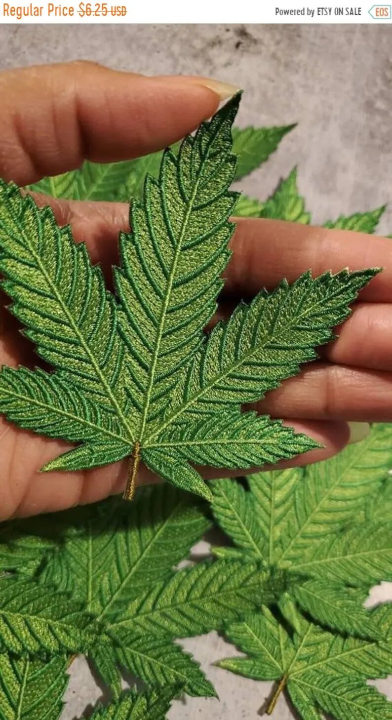 Handmade Embroidered Cannabis Leaf Patches Handmade Embroidered Cannabis Leaf Patches