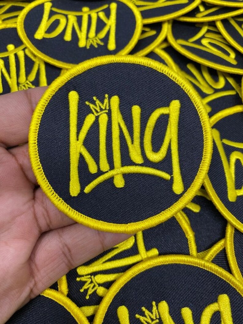Pro Black "KING" Popular Patch, 4-inch Circular Iron-on Embroidered Patch; Pro Black Patch, DIY Craft Apparel & Accessories