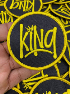 Pro Black "KING" Popular Patch, 4-inch Circular Iron-on Embroidered Patch; Pro Black Patch, DIY Craft Apparel & Accessories