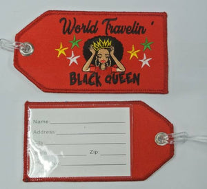 Red Luggage Tag, "World Travelin Black Queen", Bag Tags for Girls Trip, Travel Gifts for Woman, Group Bag Tags, Cute Luggage Tags for Travel