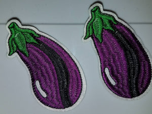 Cool, "Eggplant" 2-pc set, Iron-On embroidered patches, 3-inch