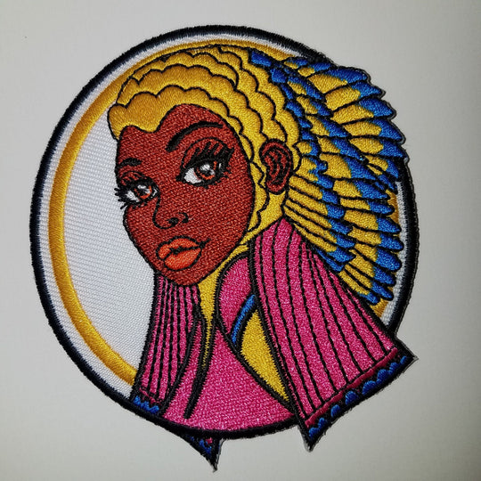 Circular Cherokee Queen, 4-inch Melanin Patch, Colorful Nubian Iron or Sew-on Embroidered 3D Afrocentric Patch,