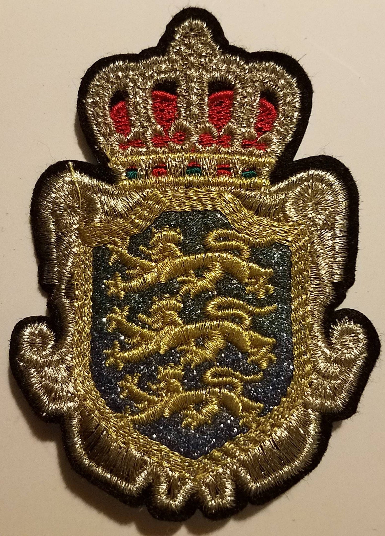 Premium Quality, Royalty Crest, Gold, Metallic Blue Emblem patch, DIY, Embroidered Applique Iron On Patch, Size 3.5"