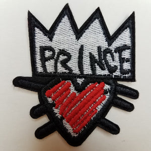 Crown with Heart 2-pc/set, 2"-x 1" inch, Red and Black PRINCE Emblems, DIY, Embroidered Applique Iron On Patch, Patches for Boys Jackets