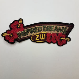Positive Appliques For Clothing, 5-inch "Inspired Dreams," Motivational Banner with Red Flowers and Gold Pulp, Iron-on Embroidered  Patch;