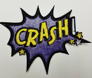 2-pc set, "Crash" Purple and Yellow Metallic Starburst Patch, 4"- inches,  Cool Appliques For Clothing, Medium Size Fun Embroidered Patches