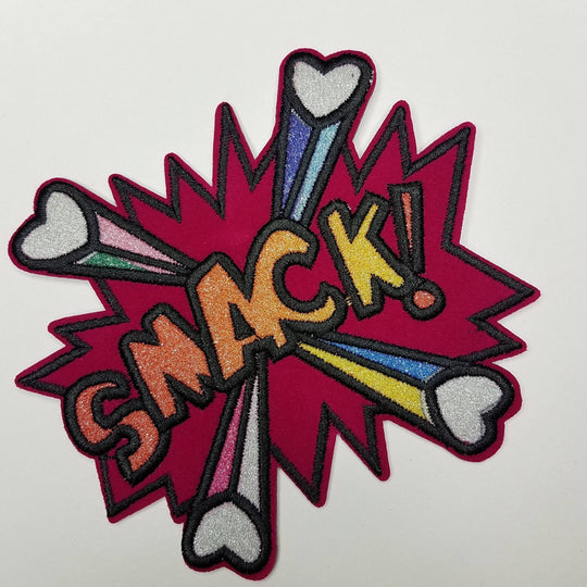 1 pc, "Smack" Colorful Metallic Starburst Patch, 4"- inches, Cool Appliques For Clothing, Medium Size Fun Embroidered Patches