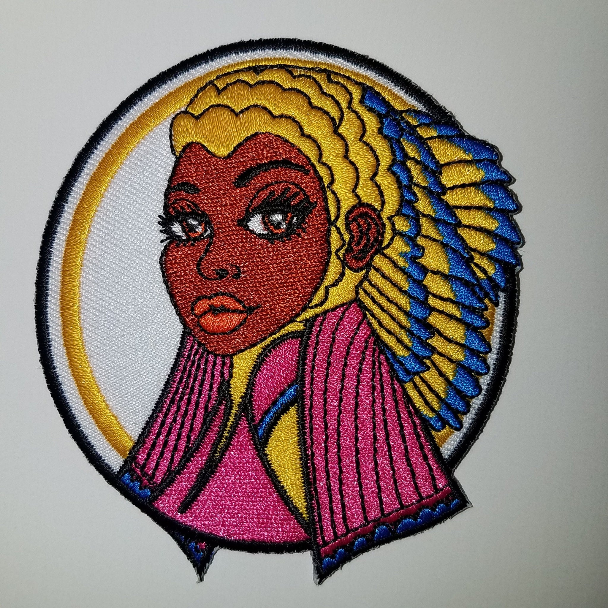 Beautiful Cherokee Queen, 4-inch Melanin Patch, Colorful Nubian Iron or Sew-on Embroidered 3D Afrocentric Patch,