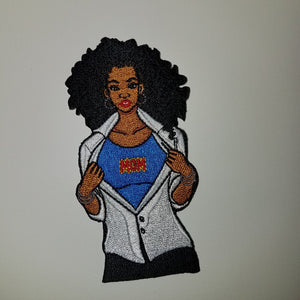 Fun, 4-inch, African American, "Super Mom" Iron on Embroidered Patch, Afrocentric Queen, Mommy Hero, Shero Patch