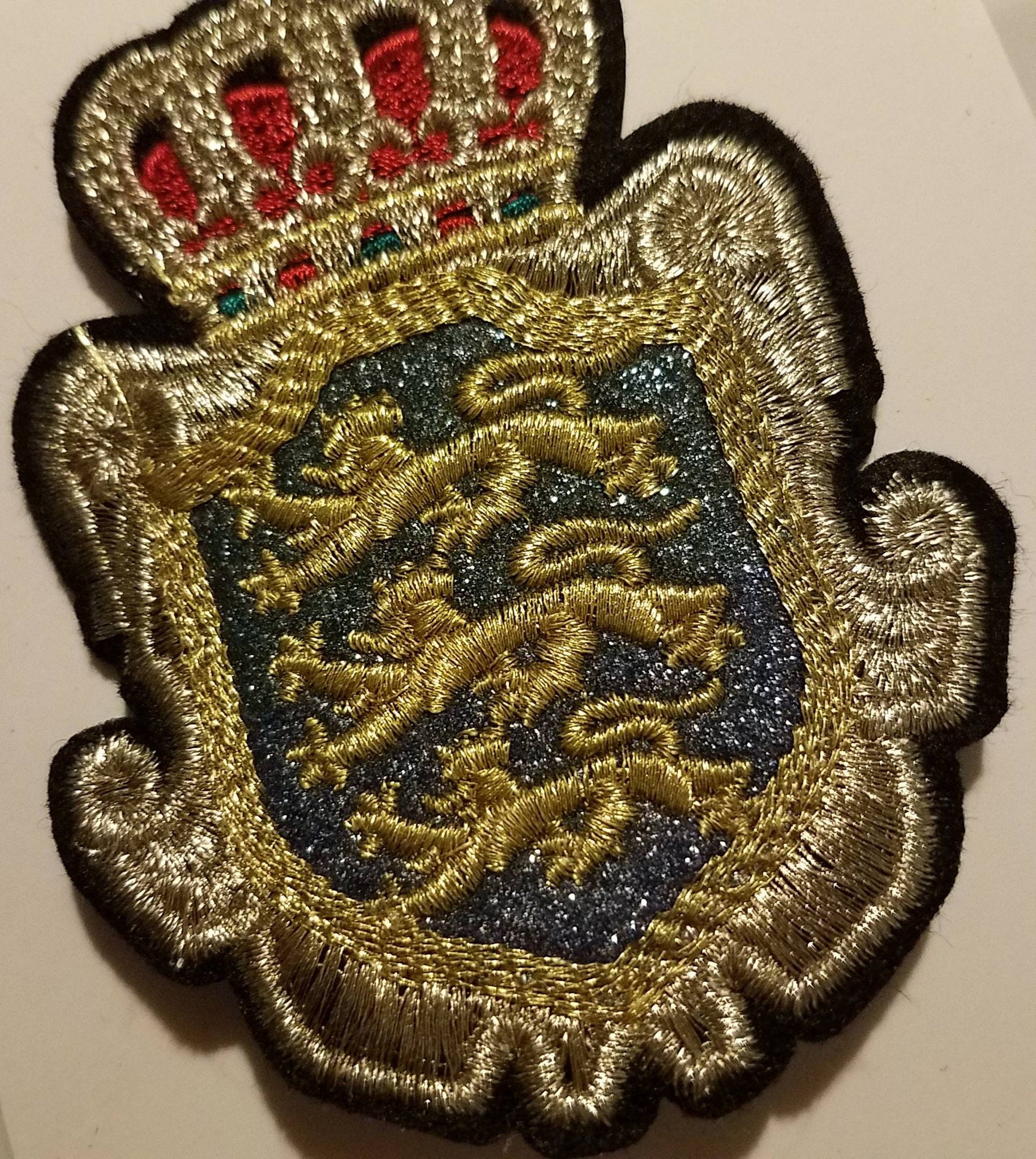 Premium Quality, Royalty Crest, Gold, Metallic Blue Emblem patch, DIY, Embroidered Applique Iron On Patch, Size 3.5"