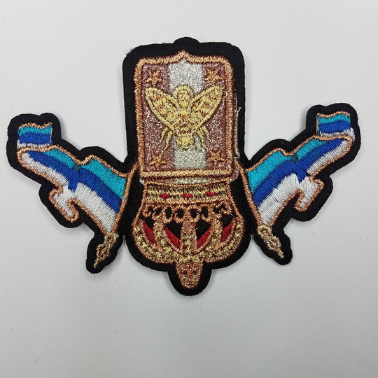 2-pc Set, Metallic 'Rose Gold' Royalty Crest, With Fly and Crown Emblem patch, DIY, Embroidered Applique Iron On Patch, Size 3"