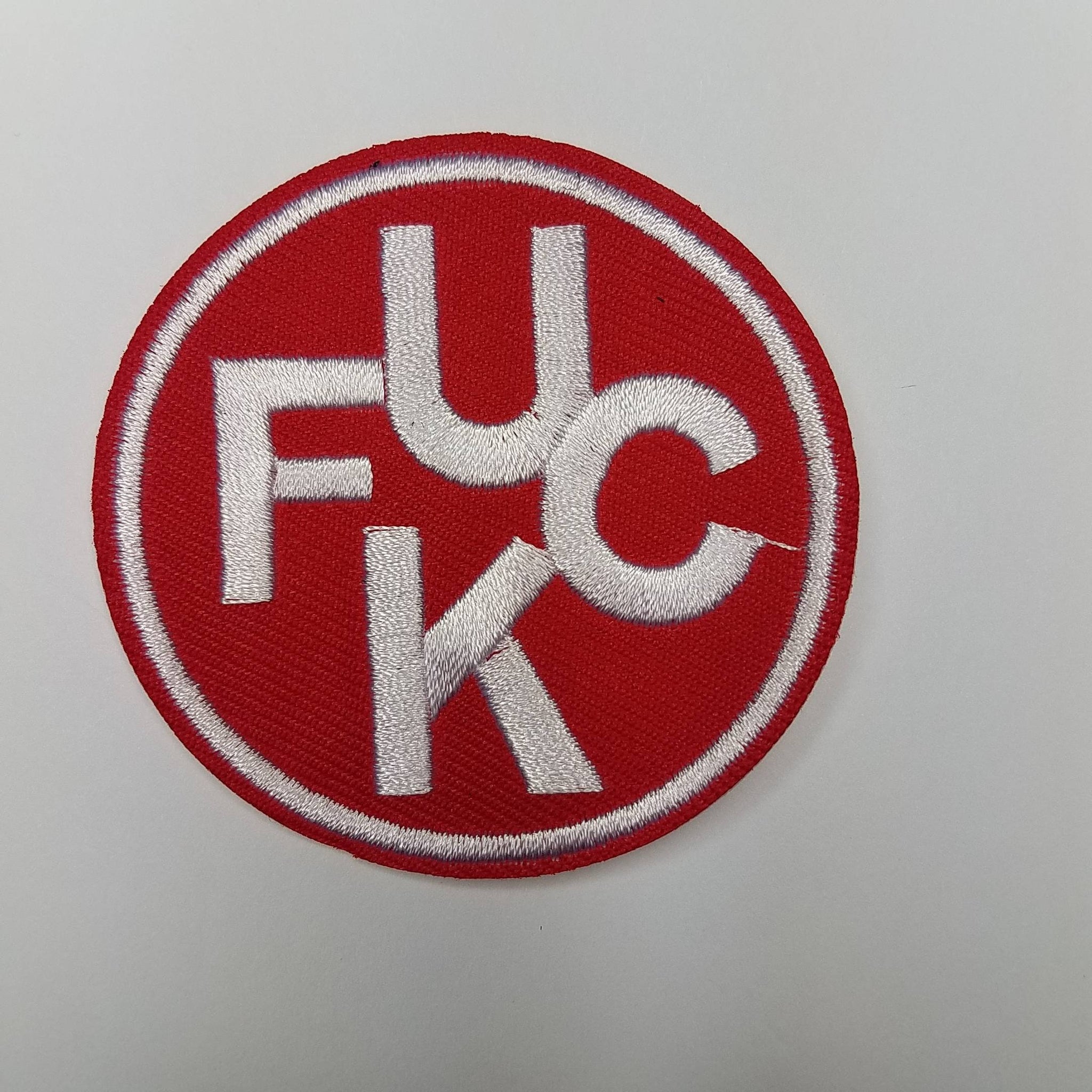 Vintage 2-pc/set, Red and White, Swear Patch "F C U K, 2.5" Circle Patch Diy, Embroidered Applique Iron On Patches