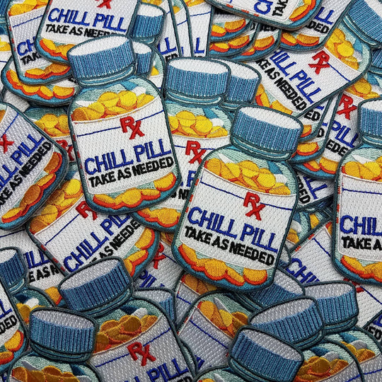 Vintage "Chill Pill" 1-pc, Embroidered Patch, Fun Appliques, Iron or Sew On Patches, Cool Patches