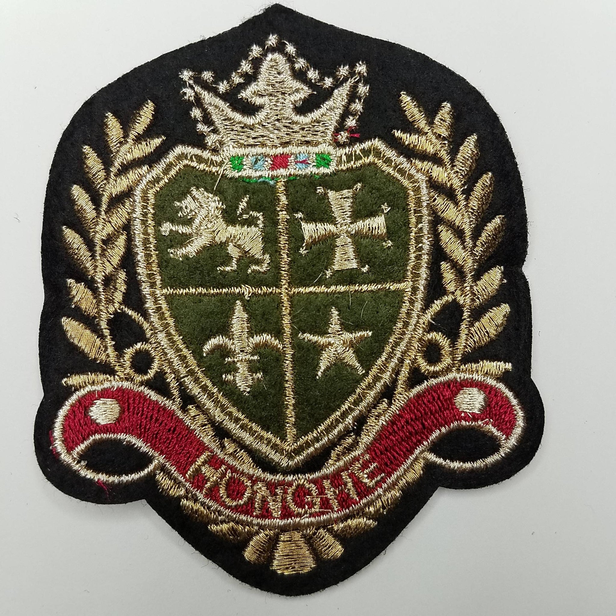 2-pc Set, Royalty Crest, Gold Metallic, Green, and Black Emblem patch, DIY, Embroidered Applique Iron On Patch, Size 3.5"