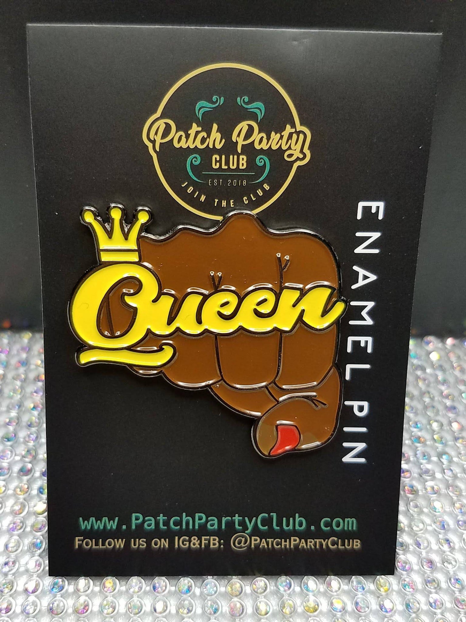 Pin Feminist, Enamel Pin "Queen Fist with  Crown" Exclusive Lapel Pin, Black Queen Fist Pin, Size 1.50 inches, with 2 Butterfly Clutches