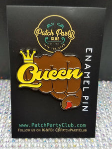 Pin Feminist, Enamel Pin "Queen Fist with  Crown" Exclusive Lapel Pin, Black Queen Fist Pin, Size 1.50 inches, with 2 Butterfly Clutches