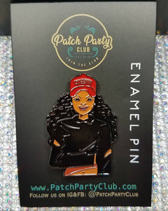 Pin Feminist, 2 pc Set "Queenin" Exclusive Lapel Pin & Embroidered Patch, Black Queen, Pin Size 1.77 inches, 5" Iron on Patch