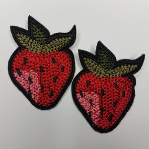 2-pc set, Cute "Strawberries" Patch, 2"x1" in size, Cool Quote Appliques For Clothing, Embroidered Fruit Patches
