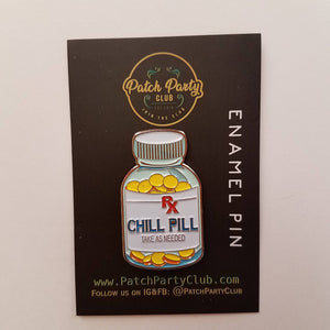 Vintage Chill Pill Enamel Pin, Fun lapel for Jackets, and Clothing, 1.50" size