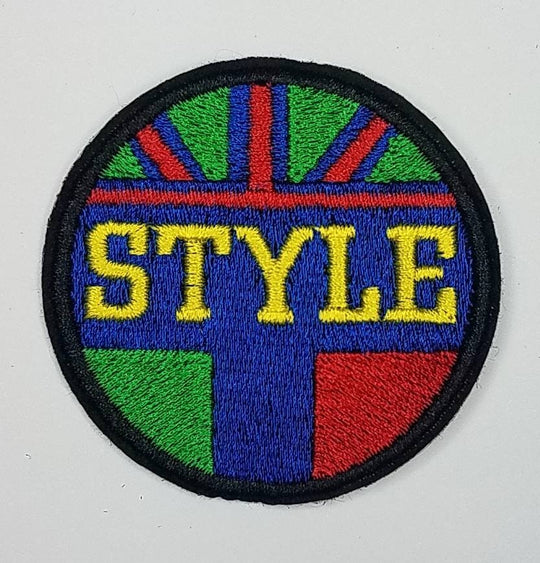 Cool, Circular "Style" Badge, Vintage Iron on  Embroidered Patch, Statement Applique, Cool patch for clothing, 3-inch x 3-inch badge