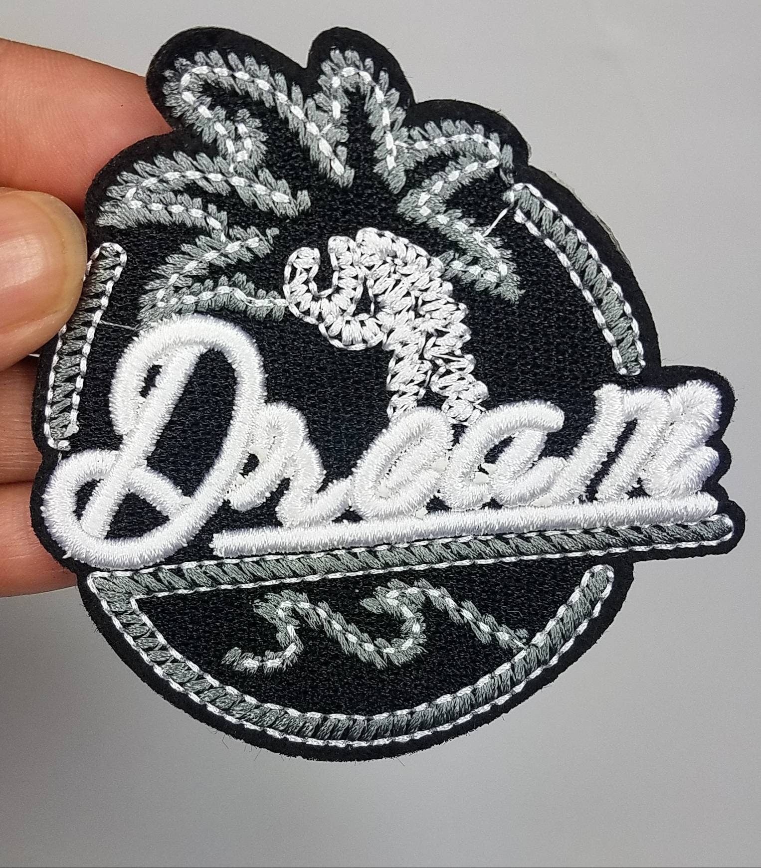 Black, Grey, & White "Palm Tree Dream" Iron on  Embroidered Patch, Statement Applique, Cool patch for clothing, 3-inch x 3-inch badge