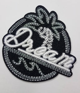 Black, Grey, & White "Palm Tree Dream" Iron on  Embroidered Patch, Statement Applique, Cool patch for clothing, 3-inch x 3-inch badge