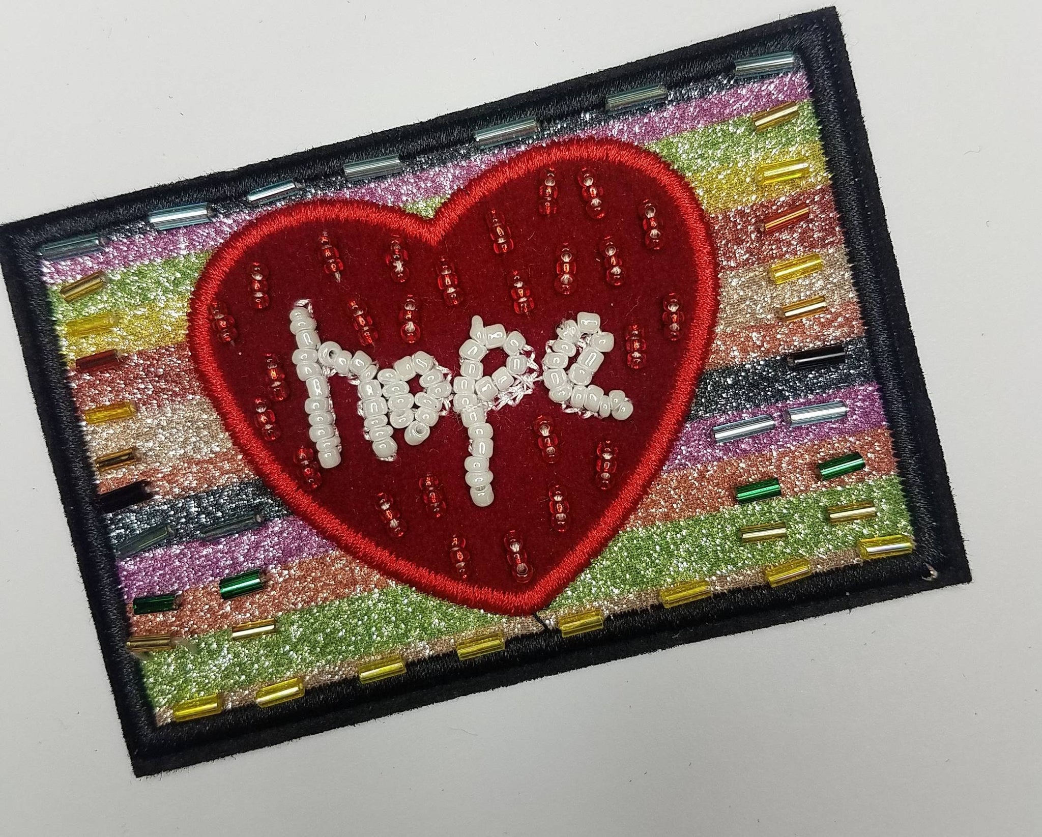 Unique Beaded Heart, "Hope" 4"×3"  Applique, Embroidered Patch, Statement Applique, exclusive patch for clothing, Colorful Patch