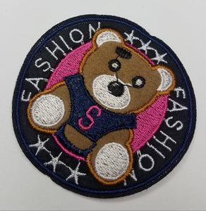 Fashion Bear Circular Patch, Sew on Embroidered Patch, Statement Applique, Fashion Patch for Clothing, 3-inch x 3-inch badge