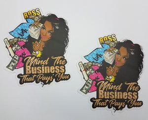 Mind the Business That Pays You, 4" Planner Stickers, 2-pcs, Glam Girl Stickers, Black Girl Stickers, Happy Planner Stickers