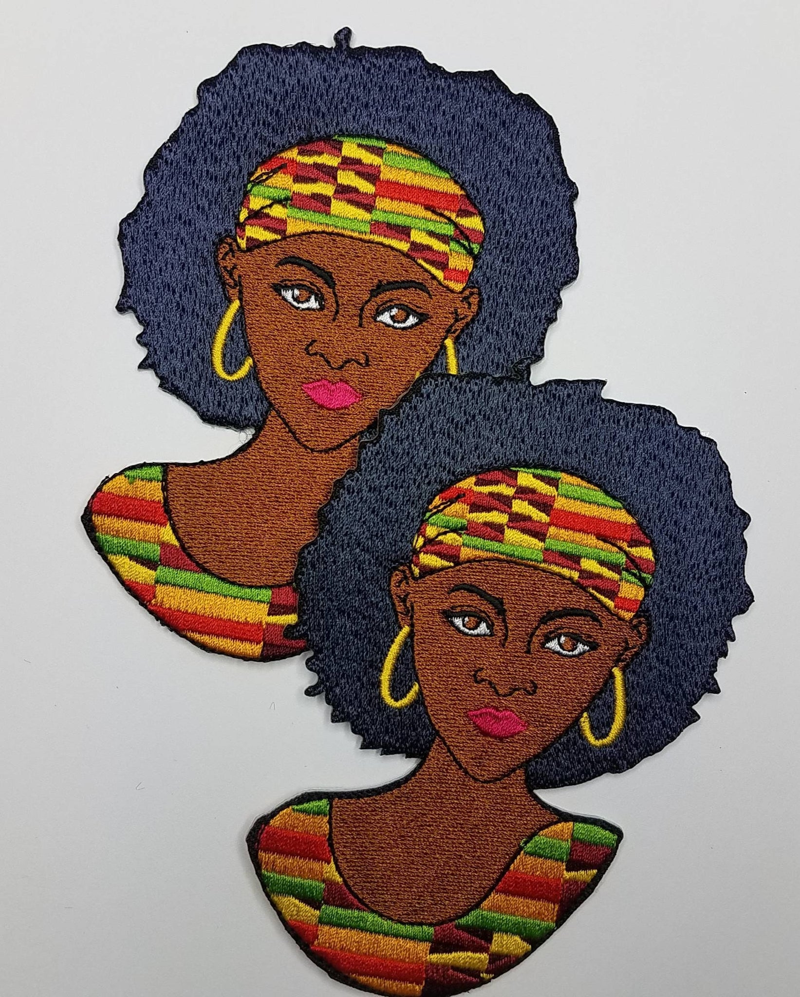 Mother of the Earth, Kente Cloth, Africa Lady, Iron-on Embroidered 3D Afrocentric Patch; Size 4", Beautiful Kente Lady Patch